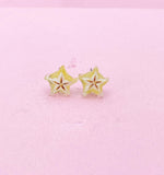 Starfruit Carambola Silver Stud Earrings, Surgical Stainless Steel, N6066