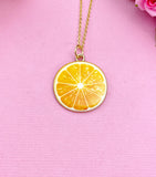 Gold Tone Orange Slice Charm Necklace, Citrus Pendant