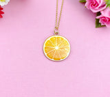 Gold Tone Orange Slice Charm Necklace, Citrus Pendant