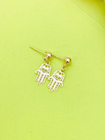 Hamsa Hand Charm Gold Earrings, Stud or Dangle Earring Option, N6084