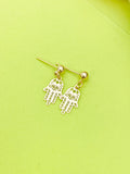 Hamsa Hand Charm Gold Earrings, Stud or Dangle Earring Option, N6084