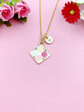 Eyeshadow Palette Makeup Puff Charm Gold Necklace, Rhombus, Makeup Artist Jewelry Gift, N5863