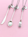 Kitchen Utensil Cross Crown Spoon Charm Necklace, Fork, Knife, N5604A