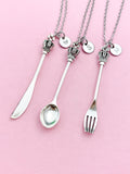 Kitchen Utensil Cross Crown Spoon Charm Necklace, Fork, Knife, N5604A
