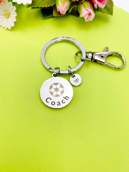 Soccer Ball Coach Charm Silver Keychain, D537A