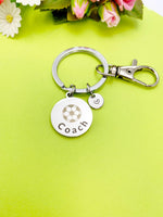 Soccer Ball Coach Charm Silver Keychain, D537A