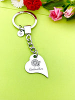 Godmother Sunflower Heart Keychain, Godmother Gifts, Godmother Jewelry, Mother's Day Gift, Godmother Goddaughter Gift, D551