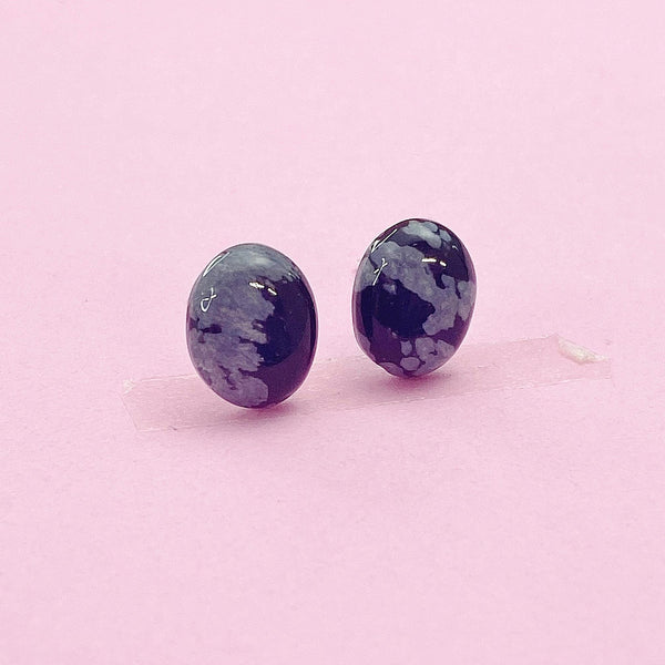 Natural Snowflake Obsidian Stud Earrings, Surgical Stainless Steel, N6087