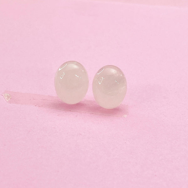 Natural Rose Quartz Stud Earrings, Surgical Stainless Steel, N6088