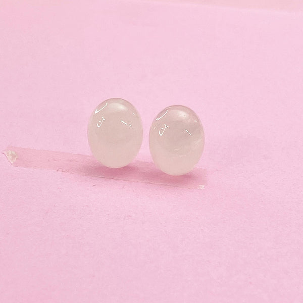 Natural Rose Quartz Stud Earrings, Surgical Stainless Steel, N6088