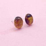 Natural Tiger Eye Stud Earrings, Surgical Stainless Steel, N6090
