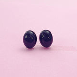 Natural Black Stone Stud Earrings, Surgical Stainless Steel, N6092