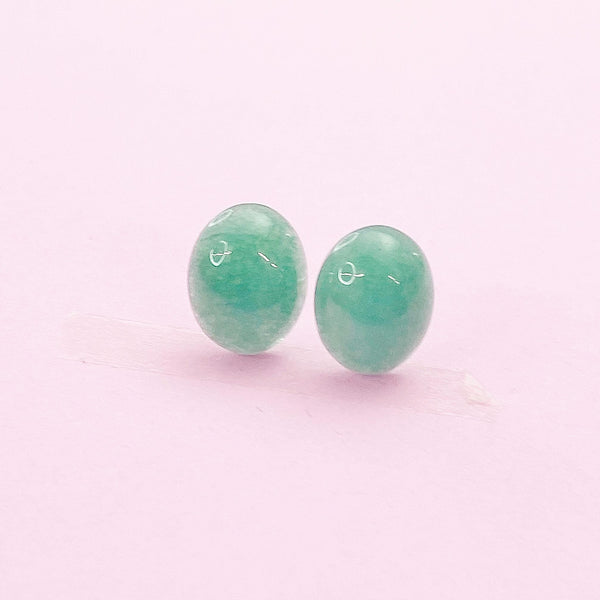 Natural Malaysia Jade  Stud Earrings, Surgical Stainless Steel, N6093