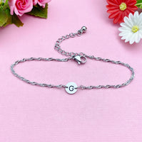 Stainless Steel Initial Charm Bracelet Everyday Gift Idea Personalized Customized Monogram Made to Order Jewelry, N5462