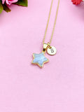 Blue Lace Agate Necklace, Gold Star Necklace, Natural Gemstone Jewelry N3473