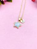 Blue Lace Agate Necklace, Gold Star Necklace, Natural Gemstone Jewelry N3473