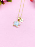 Blue Lace Agate Necklace, Gold Star Necklace, Natural Gemstone Jewelry N3473
