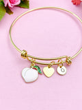 Gold Peach Charm Bracelet, Personalized Initial Bangle