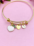 Gold Peach Charm Bracelet, Personalized Initial Bangle