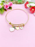 Gold Peach Charm Bracelet, Personalized Initial Bangle