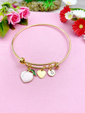 Gold Peach Charm Bracelet, Personalized Initial Bangle