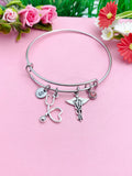 Vet Caduceus Charm Bangle, Initial Stethoscope Bracelet, Vet Tech Gift
