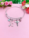 Vet Caduceus Charm Bangle, Initial Stethoscope Bracelet, Vet Tech Gift