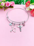 Vet Caduceus Charm Bangle, Initial Stethoscope Bracelet, Vet Tech Gift