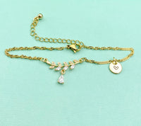 Olive Branch Charm Bracelet, Olive Branches Teardrop Zirconia Charm, N6015A