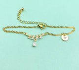 Olive Branch Charm Bracelet, Olive Branches Teardrop Zirconia Charm, N6015A