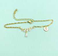 Olive Branch Charm Bracelet, Olive Branches Teardrop Zirconia Charm, N6015A