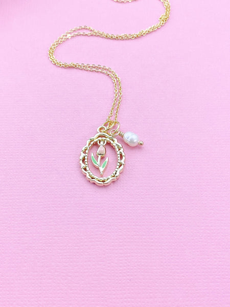 Tulip Flower with White Pearl Charm Necklace, N2033A