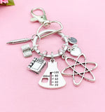 Science Teacher Keychain, Atom Charm, Beaker Charm, Apple Charm, Textbook Charm, Open Book Charm, Pencil Charm, Science Teacher Gift, N1495A