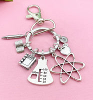 Science Teacher Keychain, Atom Charm, Beaker Charm, Apple Charm, Textbook Charm, Open Book Charm, Pencil Charm, Science Teacher Gift, N1495A