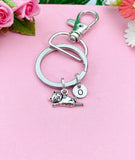Cat Keychain, Initial Charm, Silver Tone, N3508