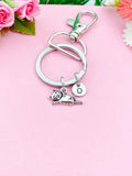 Cat Keychain, Initial Charm, Silver Tone, N3508