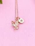 Rose Gold Eagle Necklace, Initial Charm, Patriotic Jewelry