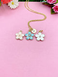 Hibiscus Flower Charm Necklace, Gold, Initial Charm