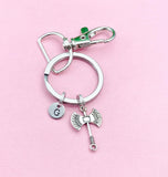Silver Battle Axe Keychain, Initial Charm, Personalized Gift
