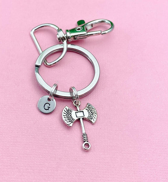 Silver Battle Axe Charm Keychain, Axe Pendant, Axe Keychain, N6073
