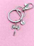 Silver Battle Axe Keychain, Initial Charm, Personalized Gift