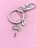 Silver Battle Axe Keychain, Initial Charm, Personalized Gift