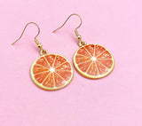 Orange Slice Earrings, Gold Fruit Charm, Stainless Steel Hook