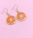 Orange Slice Earrings, Gold Fruit Charm, Stainless Steel Hook
