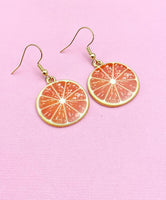 Orange Fruit Earrings, Miniature Earrings, Gold Orange Fruit Charm Earrings,