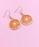 Orange Slice Earrings, Gold Fruit Charm, Stainless Steel Hook