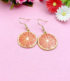 Orange Slice Earrings, Gold Fruit Charm, Stainless Steel Hook