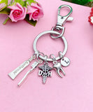 Dental Hygiene Dentist Keychain, Silver DH Toothpaste Toothbrush Tooth Molar Charm Keychain, N2160A