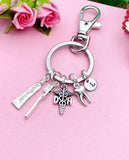 Dental Hygiene Dentist Keychain, Silver DH Toothpaste Toothbrush Tooth Molar Charm Keychain, N2160A