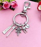 Dental Hygiene Dentist Keychain, Silver DH Toothpaste Toothbrush Tooth Molar Charm Keychain, N2160A